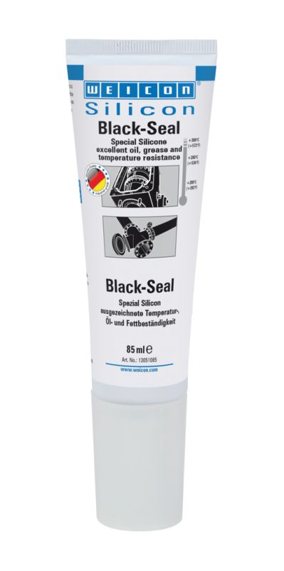 Black-Seal is black, high-temperature-resistant (+280 °C/+536 °F), free of solvents, strong, oil-resistant, grease-resistant, pressure-resistant, resistant to ageing and extremely elastic (breaking elongation of approx. 500%). It is suitable for bonding and sealing in applications where particularly high oil and grease resistance is required. The product can be used on gearbox, valve and casing covers, oil sumps, water pumps, gears and axles, flanges, tanks and containers, and in many other areas.