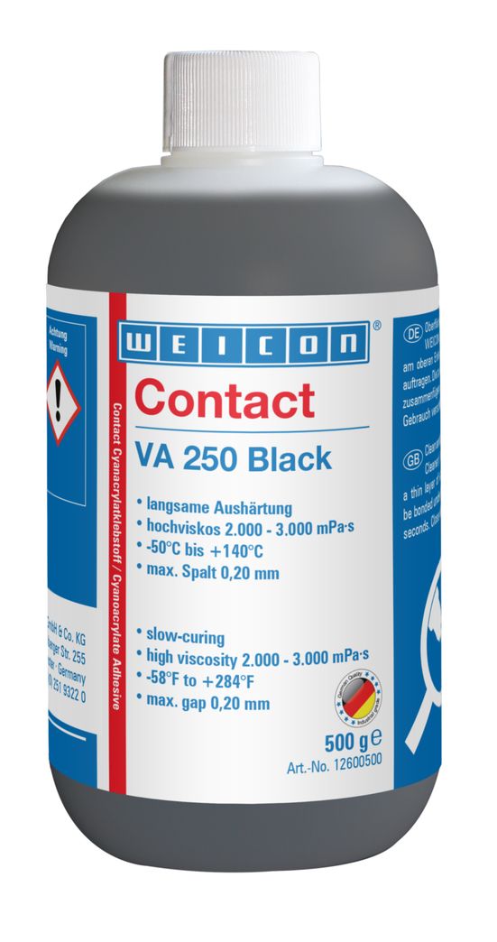 Because of its curing with residual elasticity, WEICON Contact VA 250 Black is particularly suitable for use in changing climate conditions. It is insensitive even to prolonged exposure to humidity. VA 250 Black is ideally suitable for the bonding of diverse rubber materials such as solid rubber or cellular rubber, plastics and metal/plastic joints. WEICON Contact VA 250 Black can be used in various fields of industry.