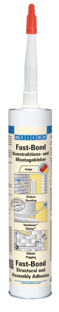 Fast-Bond is strong, paintable, sandable, and resistant to weathering, UV rays as well as fresh and salt water. It is free of silicone and solvents. Fast-Bond is suitable for the bonding of MDF panels, wood panels, chipboards, fibre and plaster boards, concrete, marble, natural and artificial stone, ceramics, gypsum, metals and rigid foams. Fast-Bond can be used in many areas of industry. This adhesive is suitable for waterproof bonding according to DIN EN 204 D4.