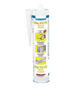 Flex 310 PU is permanently elastic, strong, paintable, and resistant to weather, ageing, fresh and sea water and free of silicone. This versatile adhesive and sealant based on Polyurethane (PUR) can be used for the bonding and sealing of numerous materials such as metals, plastics, ceramics, wood, glass and stone. It can be used in tank and apparatus engineering, carriage, container and vehicle construction, in ventilation and air conditioning systems, the energy and electrical industry, and in all applications where silicones or products